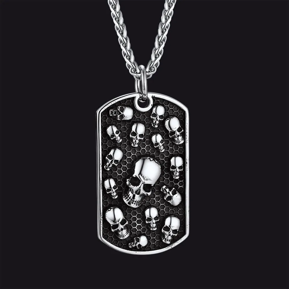 Engraved Multi Skull Dog Tag Necklace for Men sold by FaithHeart