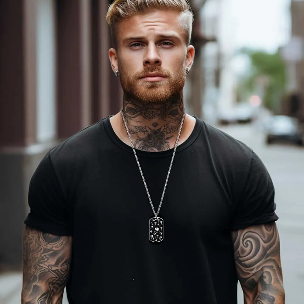 Engraved Multi Skull Dog Tag Necklace for Men sold by FaithHeart product image thumbnail 2