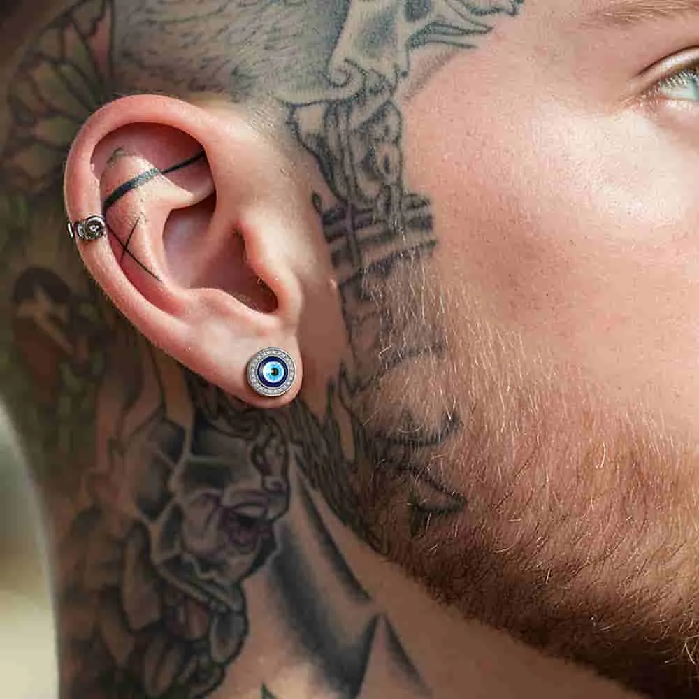 Sterling Silver Halo Evil Eye Stud Earrings sold by FaithHeart product image thumbnail 2