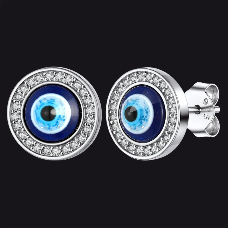 Sterling Silver Halo Evil Eye Stud Earrings sold by FaithHeart