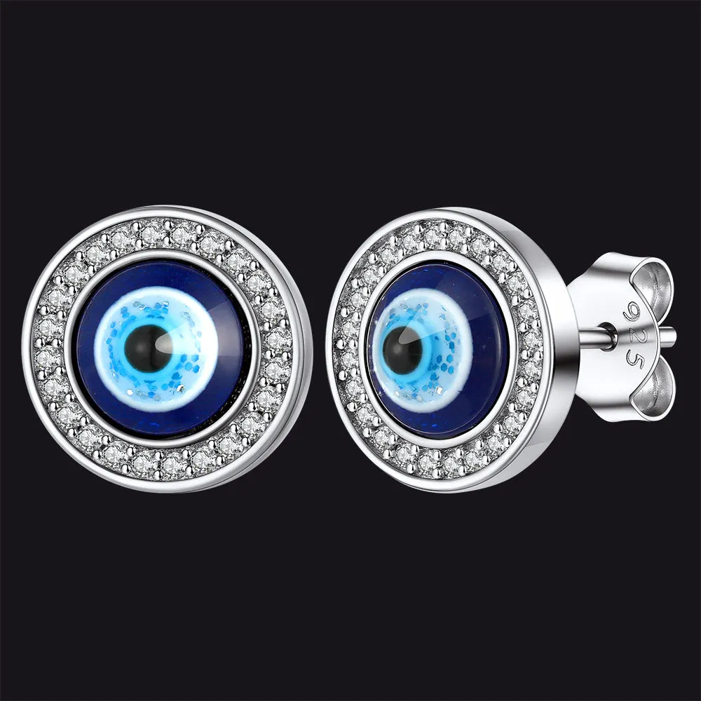 Sterling Silver Halo Evil Eye Stud Earrings sold by FaithHeart