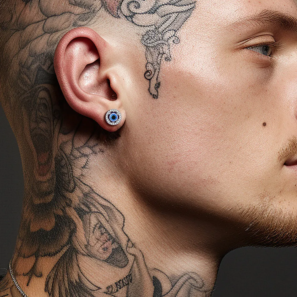 Sterling Silver Evil Eye Halo Stud Earrings sold by FaithHeart product image thumbnail 2