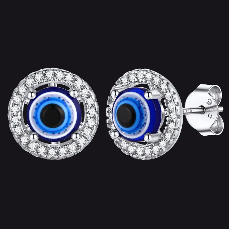 Sterling Silver Evil Eye Halo Stud Earrings sold by FaithHeart