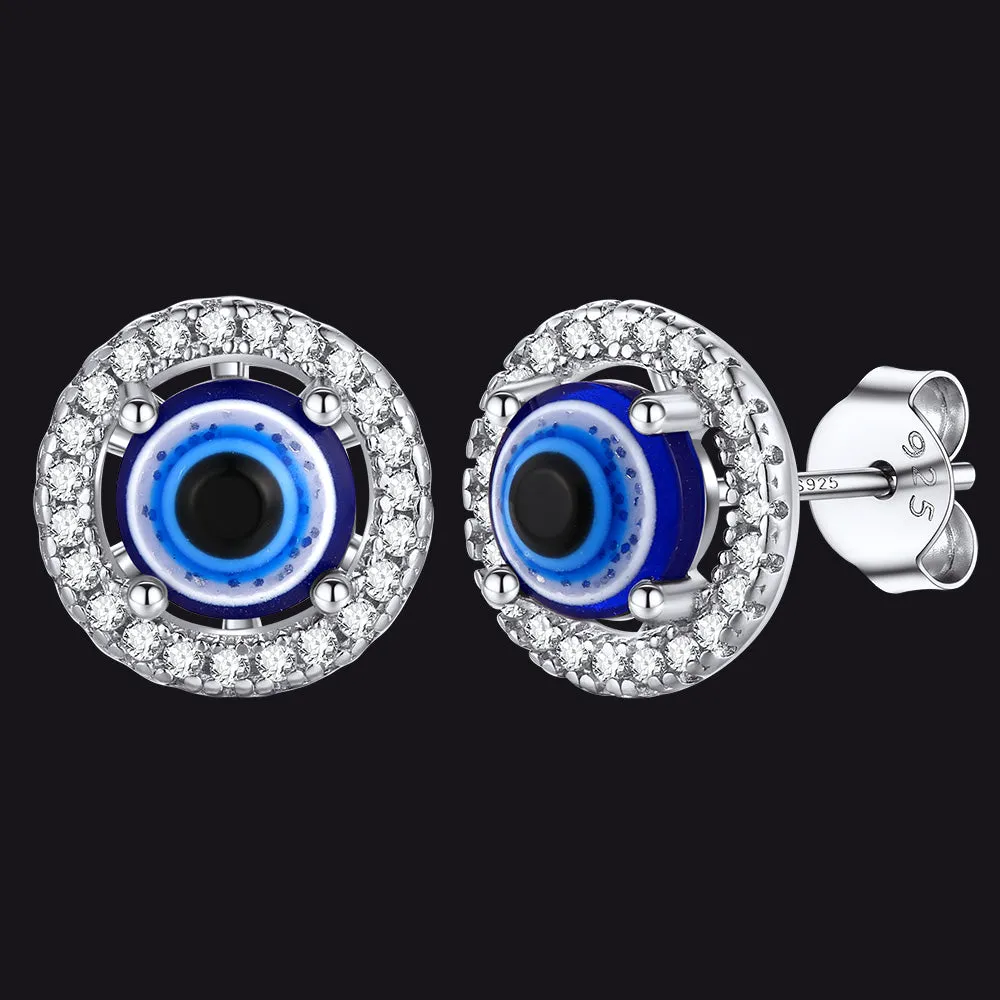 Sterling Silver Evil Eye Halo Stud Earrings sold by FaithHeart