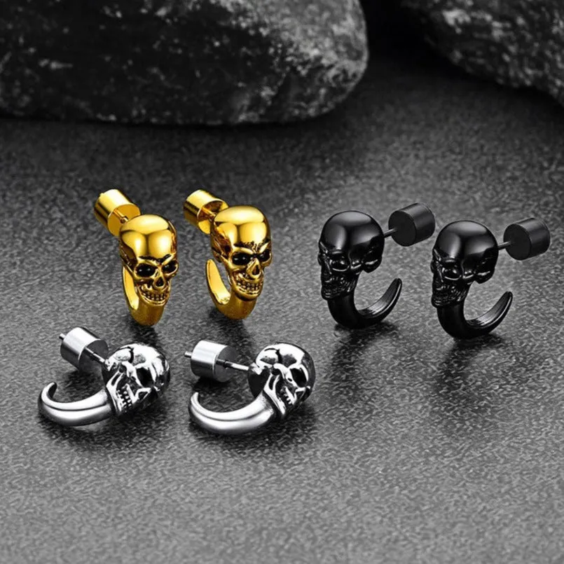 Gothic Skull Huggie Half-Circle Stud Earrings Jewelry for Men Women sold by FaithHeart product image thumbnail 3