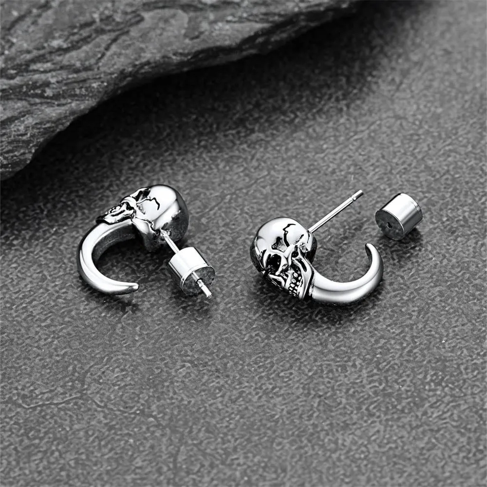 Gothic Skull Huggie Half-Circle Stud Earrings Jewelry for Men Women sold by FaithHeart product image thumbnail 5
