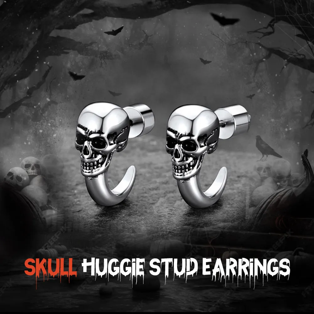 Gothic Skull Huggie Half-Circle Stud Earrings Jewelry for Men Women sold by FaithHeart product image thumbnail 4
