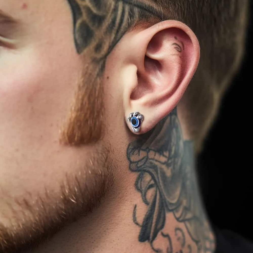 Sterling Silver Dragon Claw Evil Eye Stud Earrings For Men sold by FaithHeart product image thumbnail 2