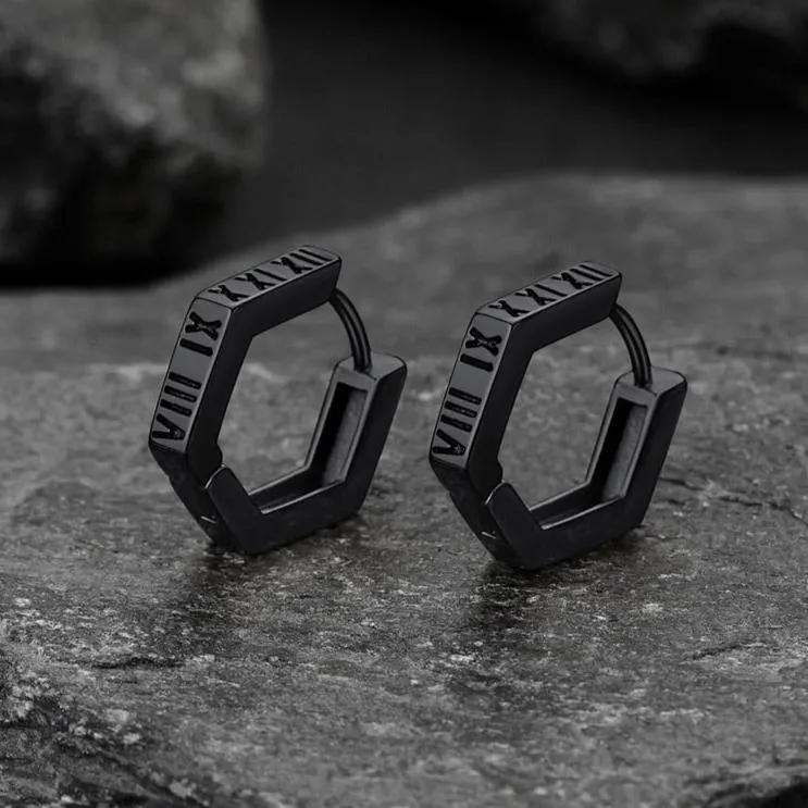 Roman Numerals Hexagon Hoop Earrings For Men sold by FaithHeart product image thumbnail 4