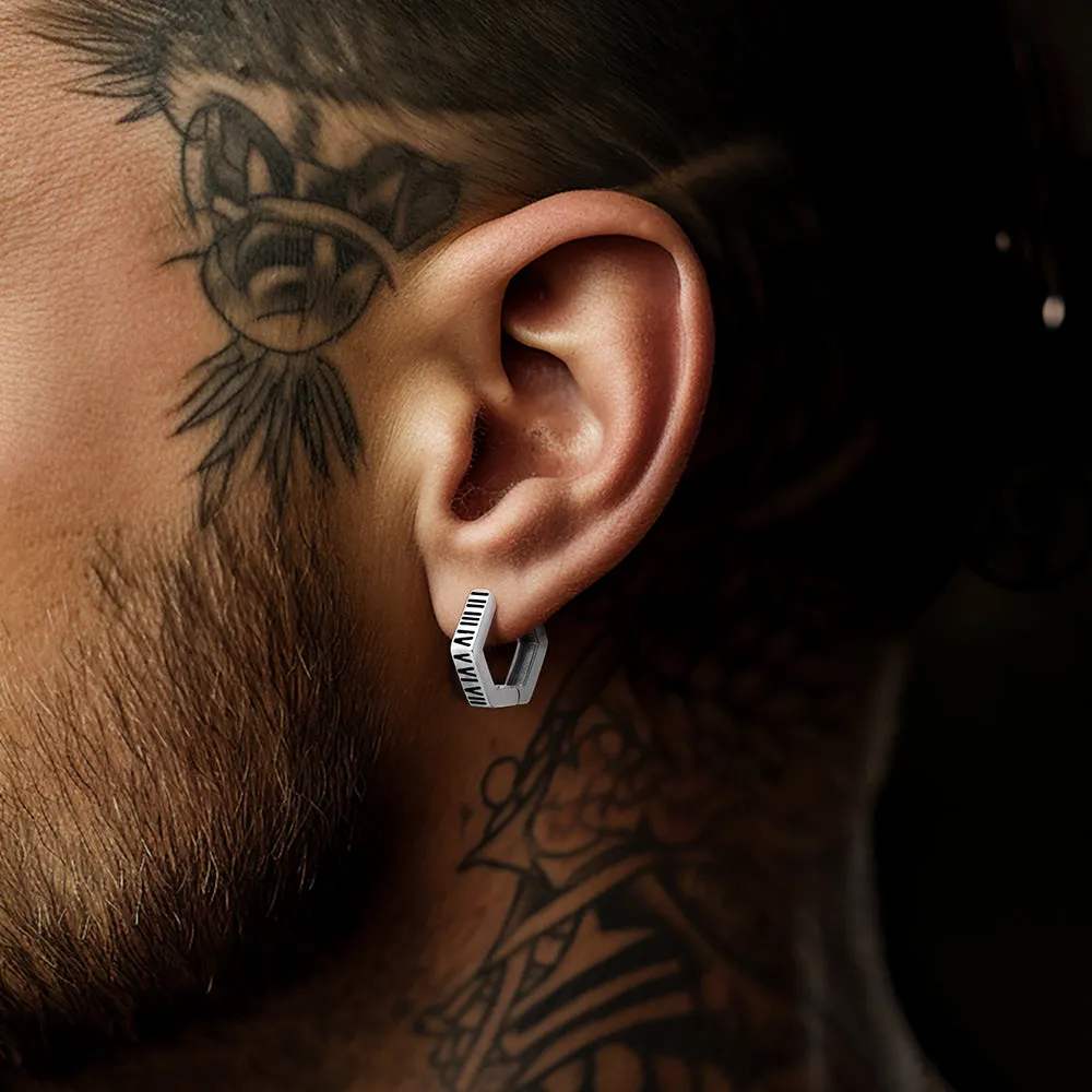 Roman Numerals Hexagon Hoop Earrings For Men sold by FaithHeart product image thumbnail 2