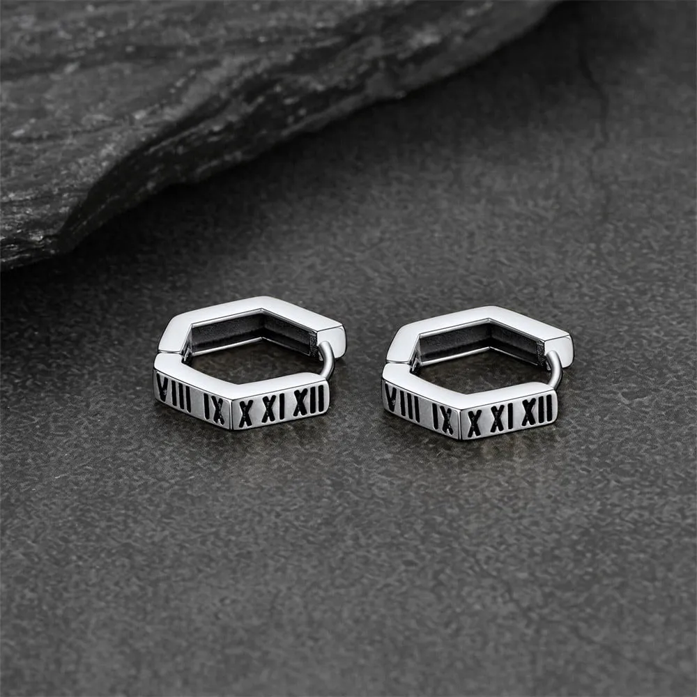 Roman Numerals Hexagon Hoop Earrings For Men sold by FaithHeart product image thumbnail 5