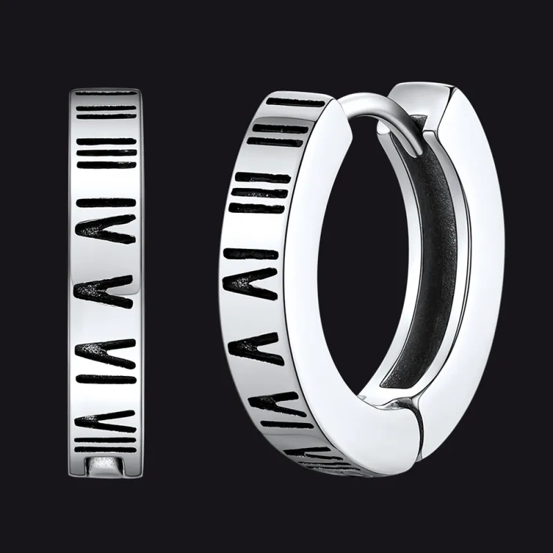 Roman Numerals Hoop Huggie Earrings For Men sold by FaithHeart