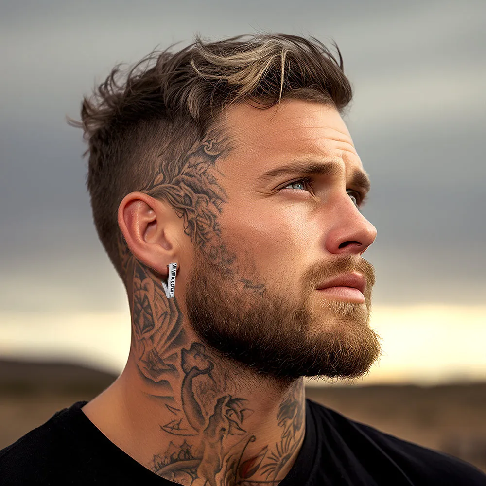 Roman Numerals Triangle Huggie Hoop Earrings For Men sold by FaithHeart product image thumbnail 2