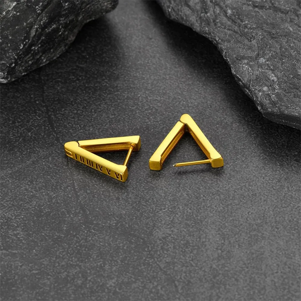 Roman Numerals Triangle Huggie Hoop Earrings For Men sold by FaithHeart product image thumbnail 5