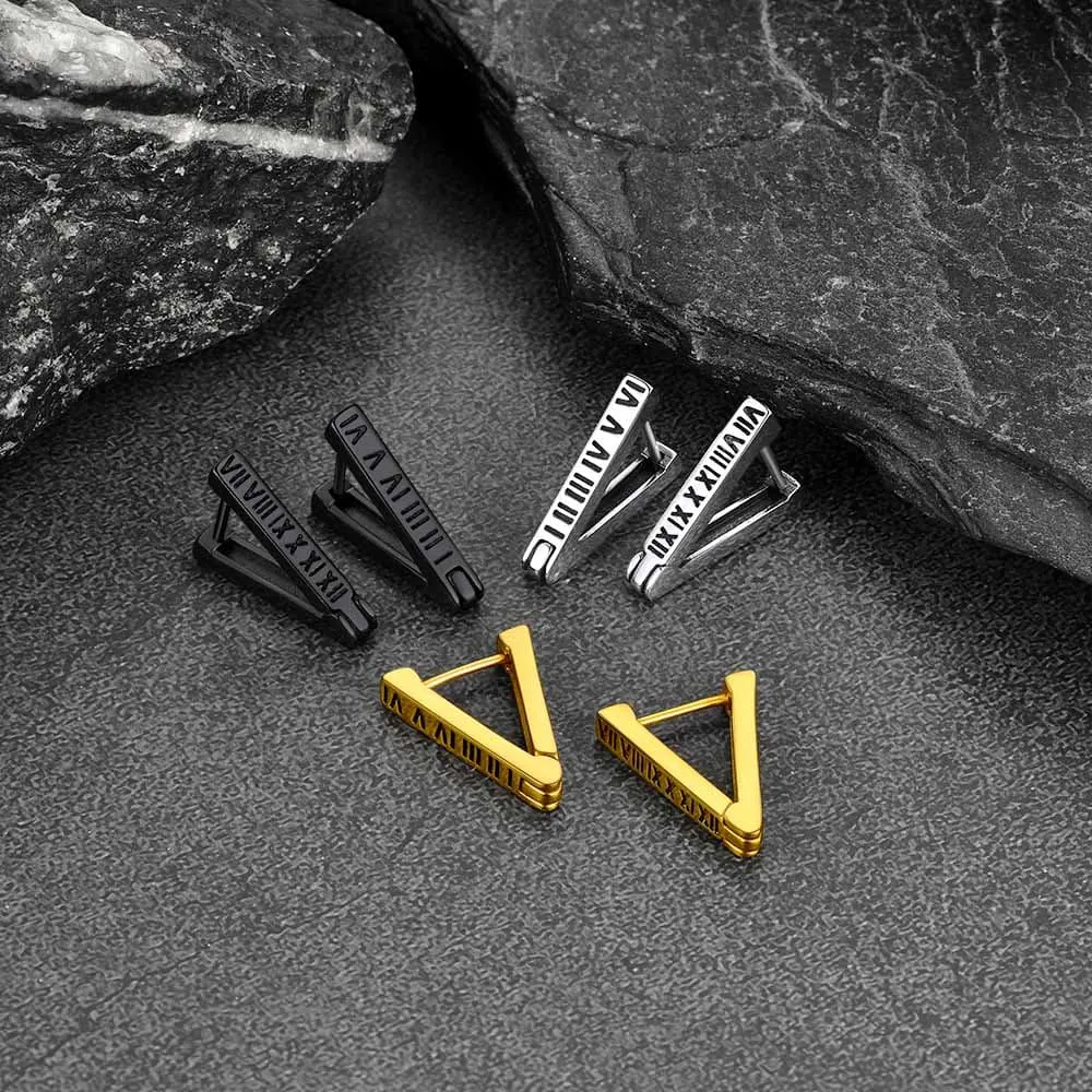 Roman Numerals Triangle Huggie Hoop Earrings For Men sold by FaithHeart product image thumbnail 3