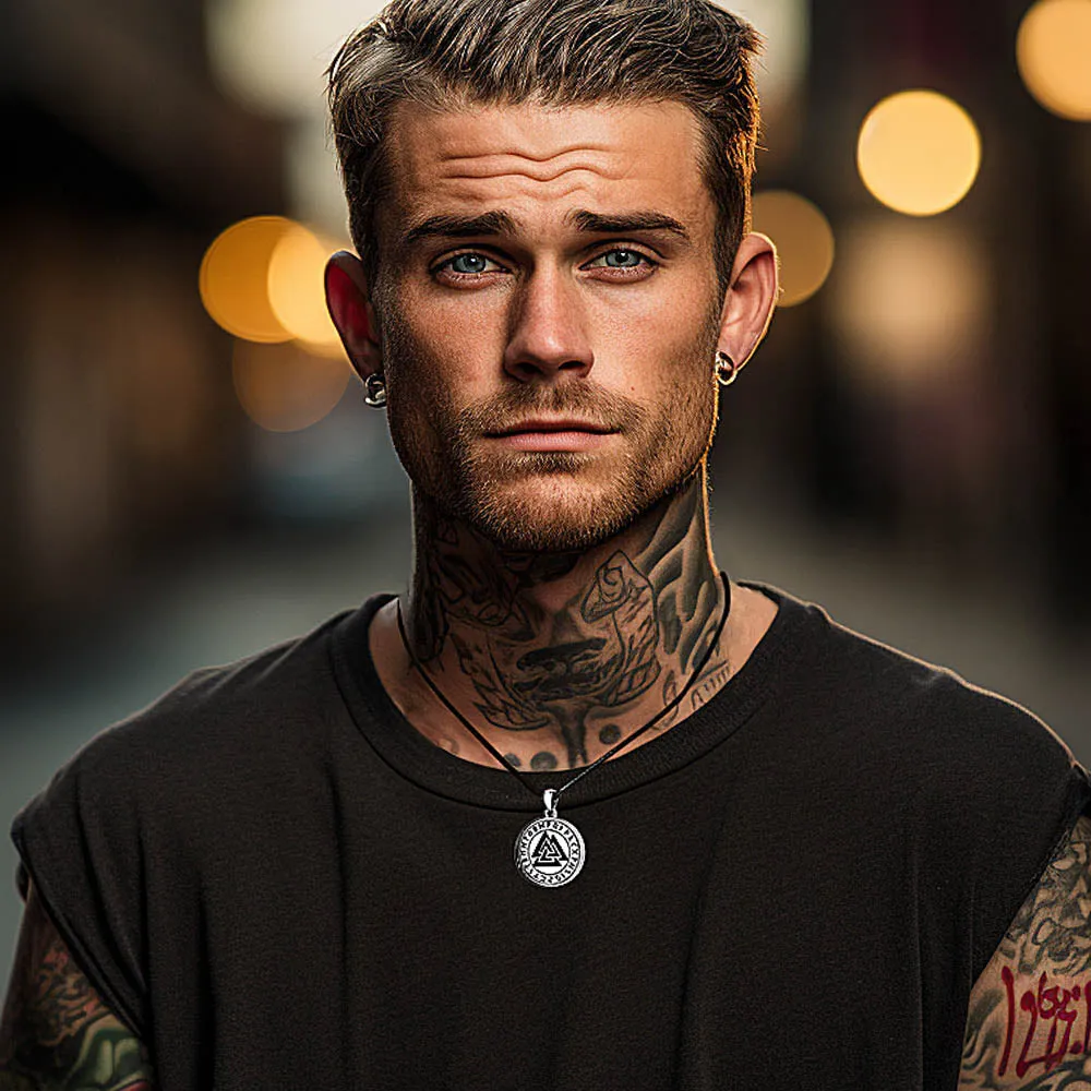 Personalized Viking Valknut Photo Locket Pendant with Leather Necklace sold by FaithHeart product image thumbnail 2