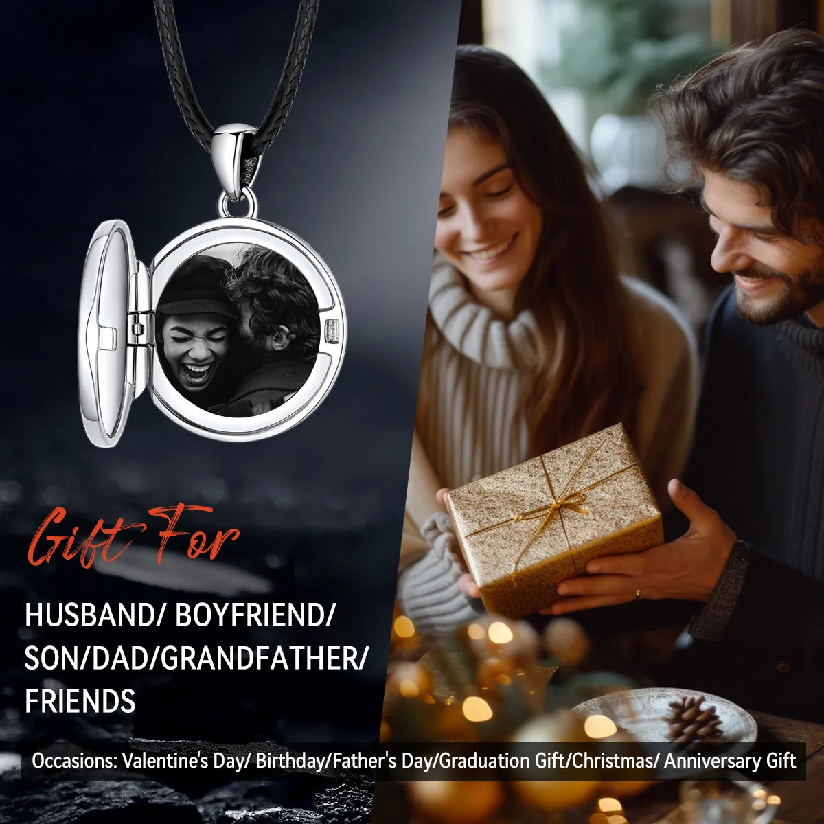 Custom Celtic Trinity Knot Photo Locket Necklace With Leather Chain for Men sold by FaithHeart product image thumbnail 3