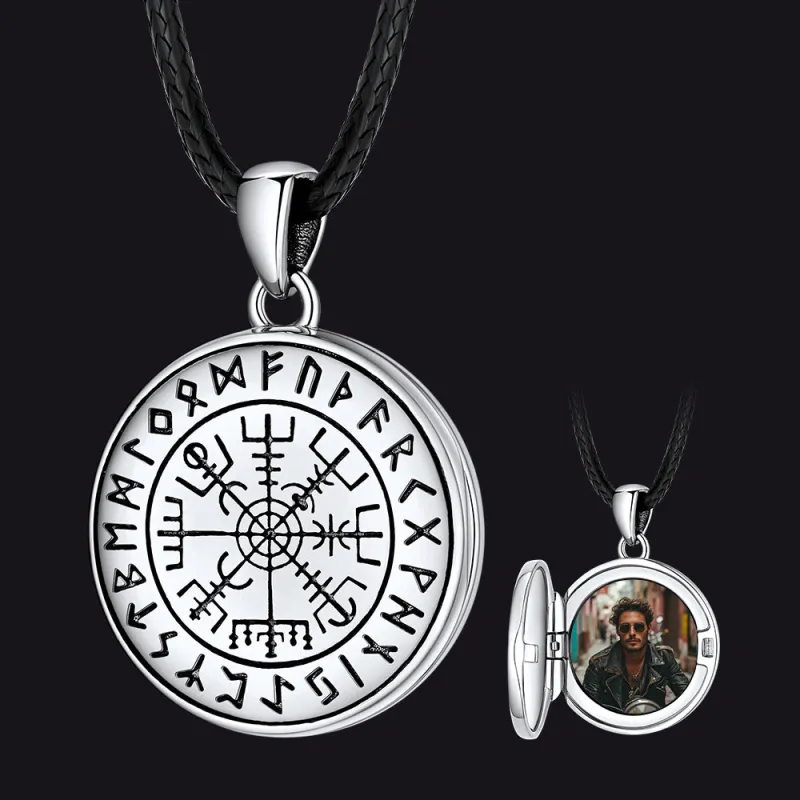 Personalized Photo Locket Necklace with Viking Compass for Men sold by FaithHeart