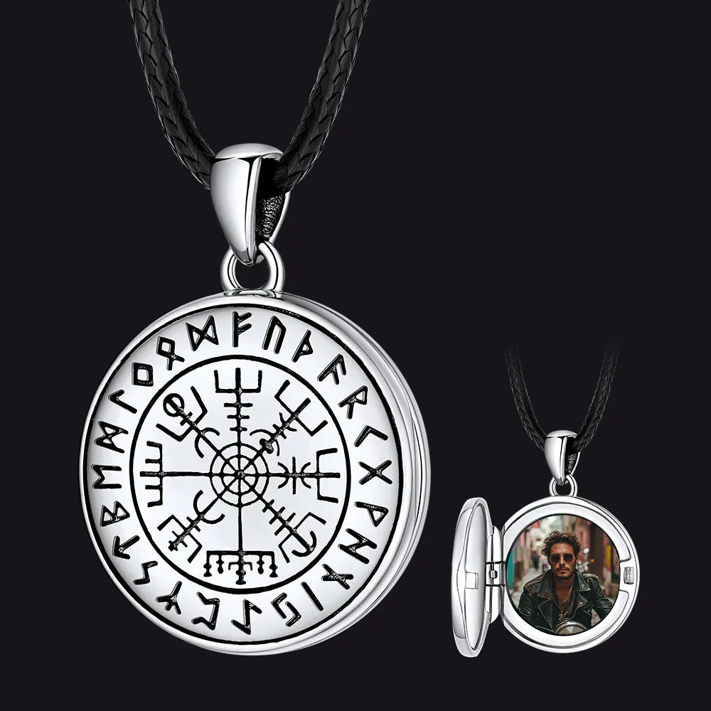 Personalized Photo Locket Necklace with Viking Compass for Men sold by FaithHeart
