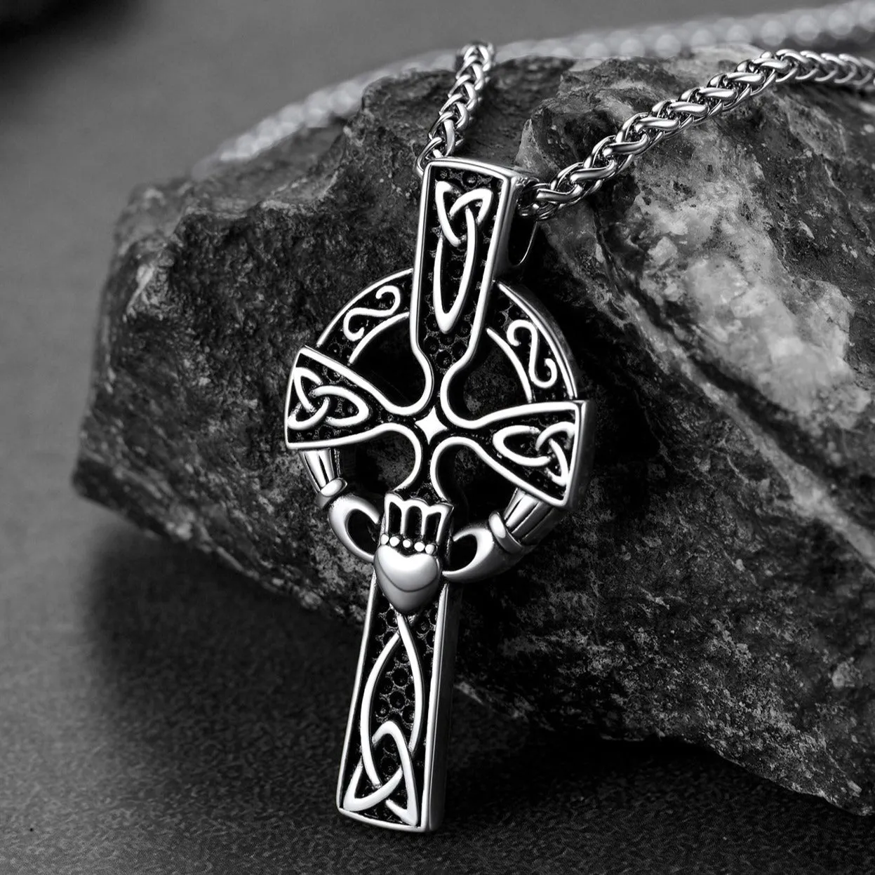 Irish Celtic Cross Necklace with Claddage For Men sold by FaithHeart product image thumbnail 4
