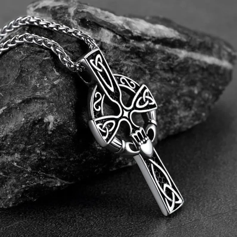 Irish Celtic Cross Necklace with Claddage For Men sold by FaithHeart product image thumbnail 5
