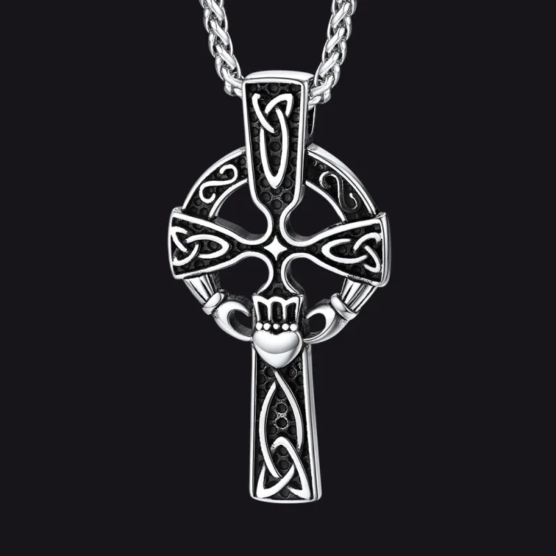 Irish Celtic Cross Necklace with Claddage For Men sold by FaithHeart