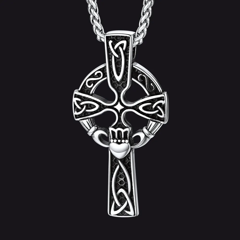 Irish Celtic Cross Necklace with Claddage For Men sold by FaithHeart