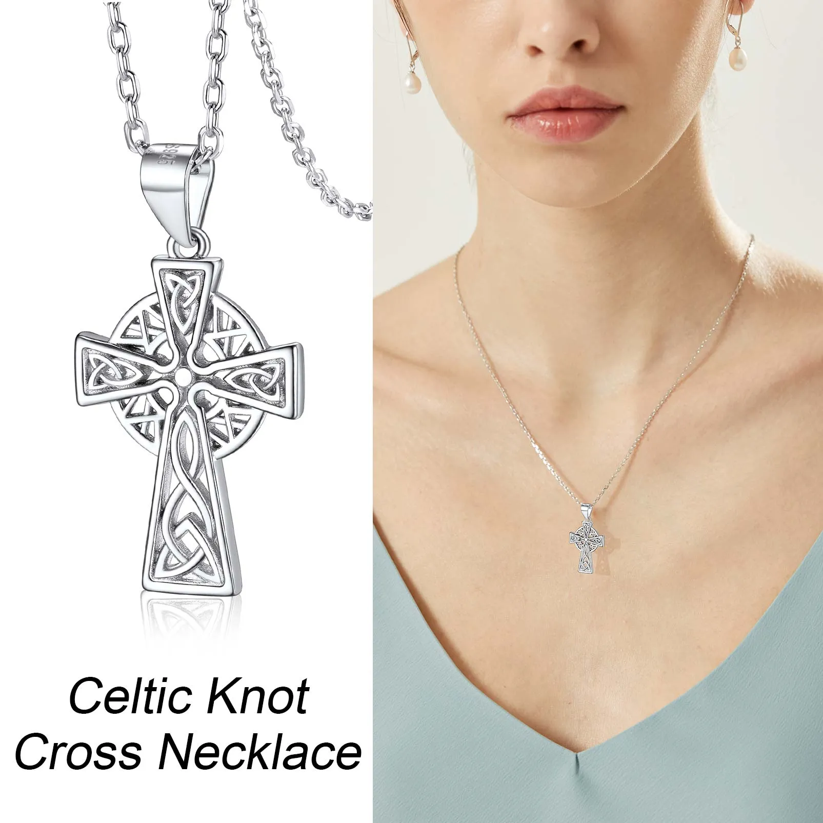 Sterling Silver Celtic Knot Cross Necklace For Women sold by FaithHeart product image thumbnail 3