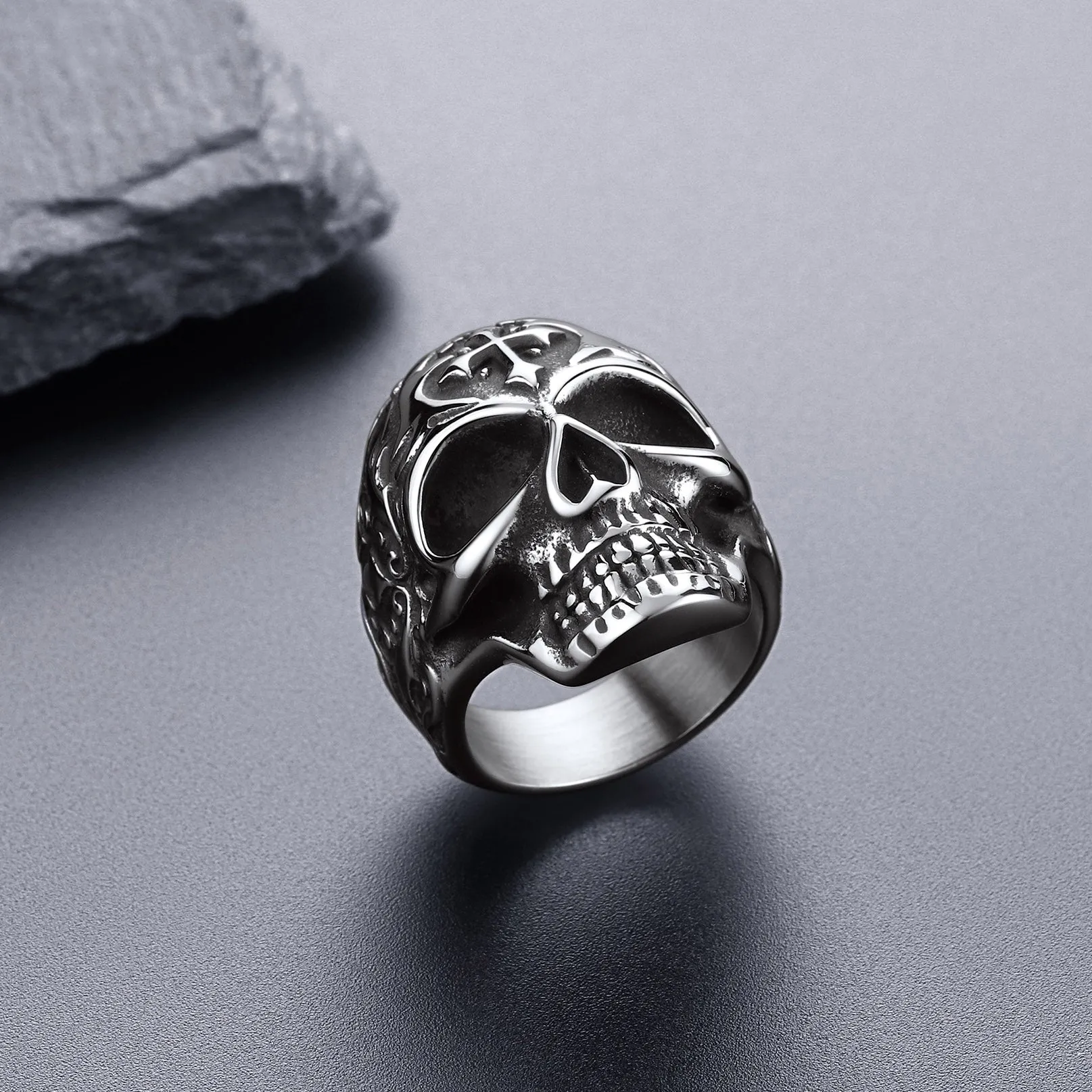 Gothic Punk Cross Sugar Skull Stainless Steel Ring for Men sold by FaithHeart product image thumbnail 5