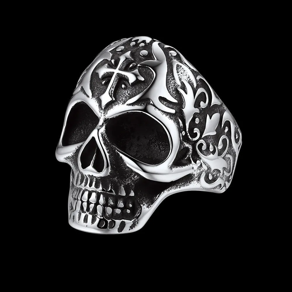 Gothic Punk Cross Sugar Skull Stainless Steel Ring for Men sold by FaithHeart