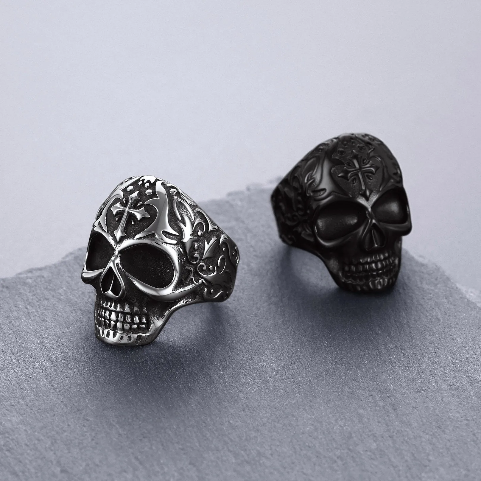 Gothic Punk Cross Sugar Skull Stainless Steel Ring for Men sold by FaithHeart product image thumbnail 3