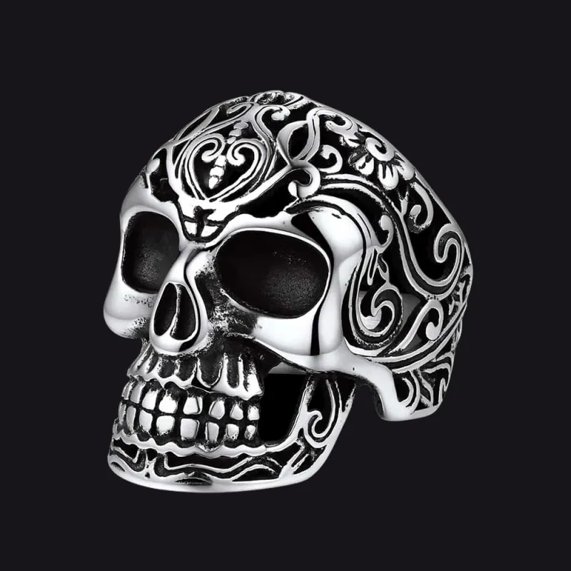 Gothic Skull Hollow Sugar Stainless Steel Ring for Men sold by FaithHeart