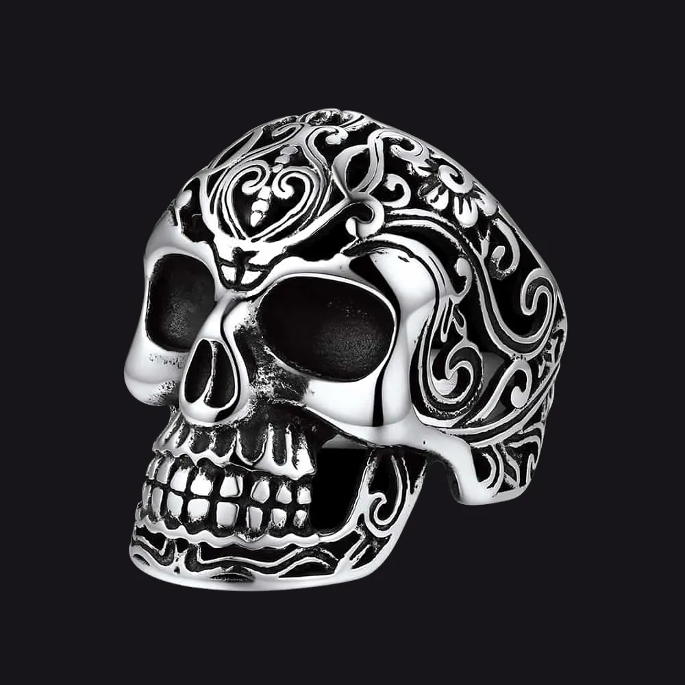 Gothic Skull Hollow Sugar Stainless Steel Ring for Men sold by FaithHeart