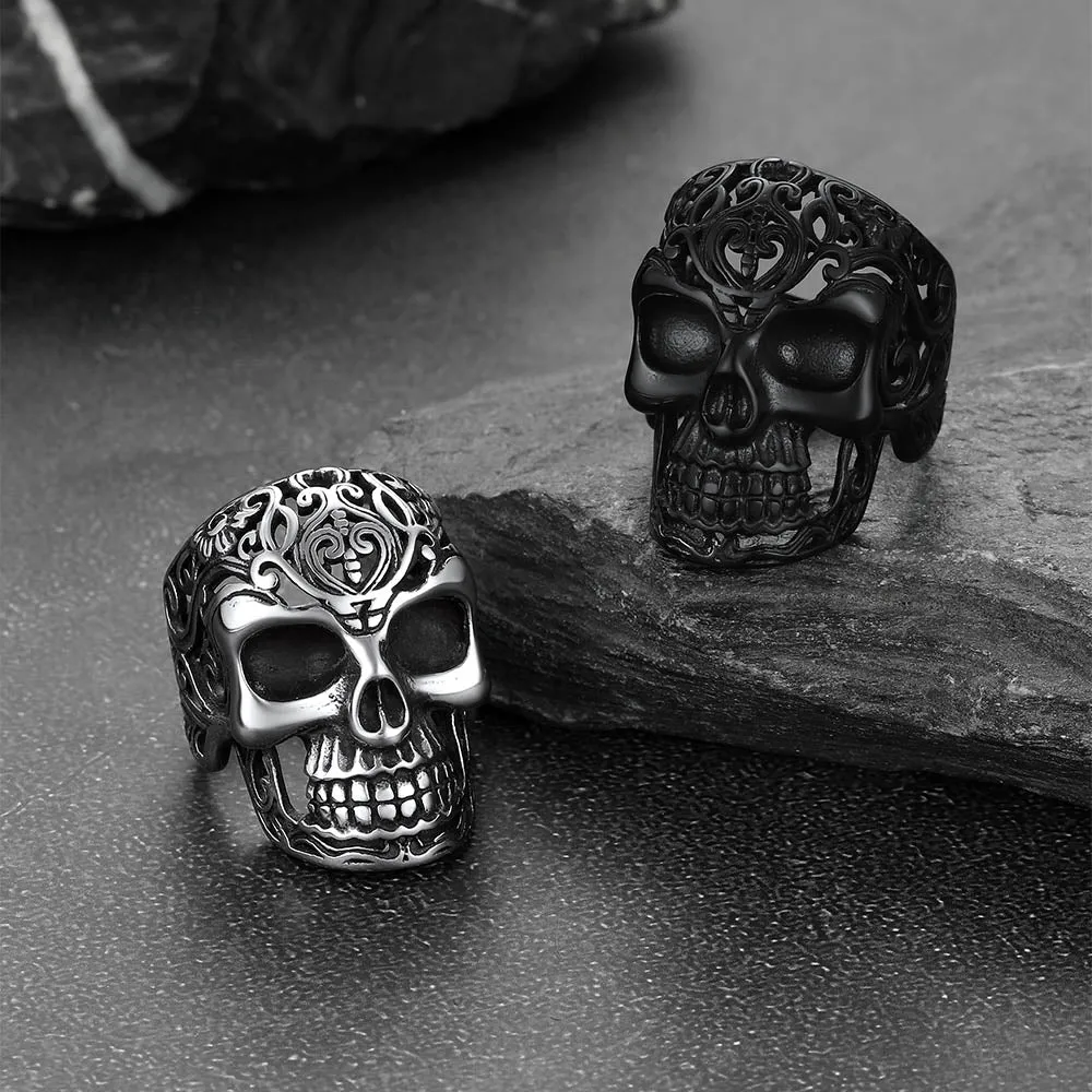 Gothic Skull Hollow Sugar Stainless Steel Ring for Men sold by FaithHeart product image thumbnail 3