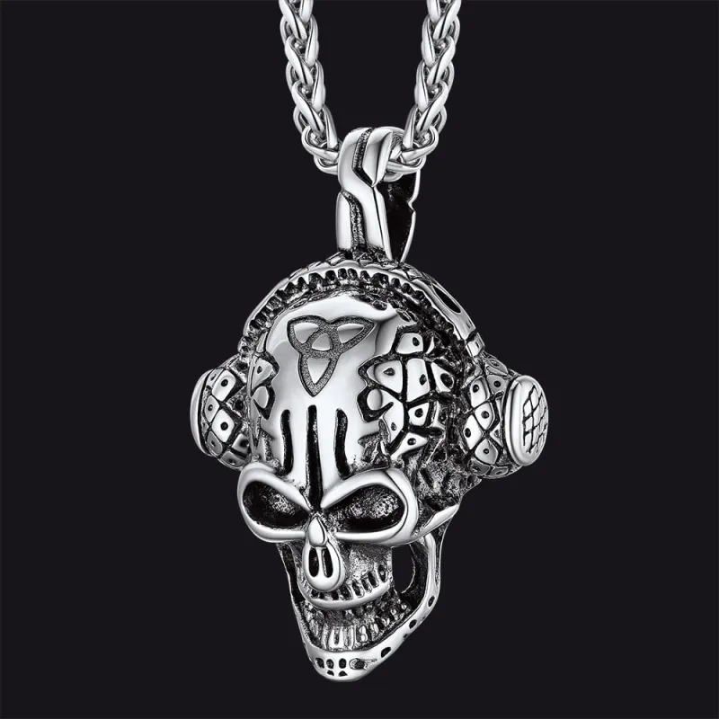 Gothic Earphone Skull Necklace Pendant for Men sold by FaithHeart