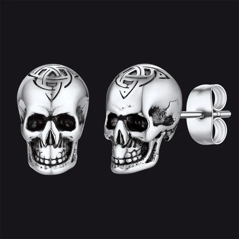 Celtic Triquetra Skull Stud Earrings For Men Women sold by FaithHeart