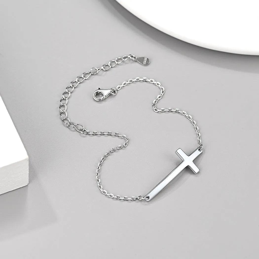 Sterling Silver Sideways Cross Bracelet For Men/Women sold by FaithHeart product image thumbnail 5