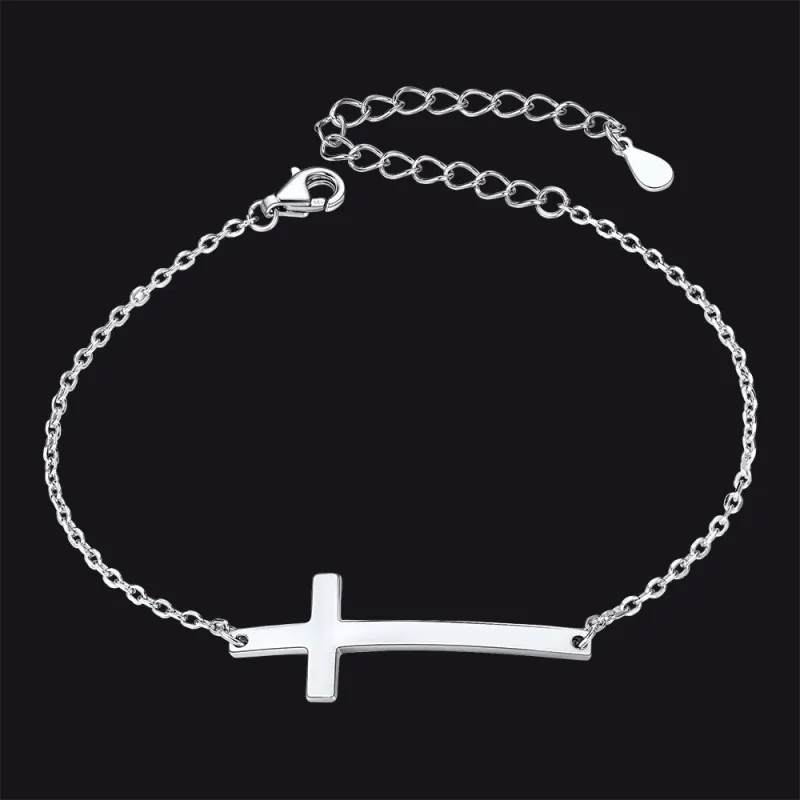 FaithHeart Sterling Silver Sideways Cross Bracelet For Men/Women sold by FaithHeart