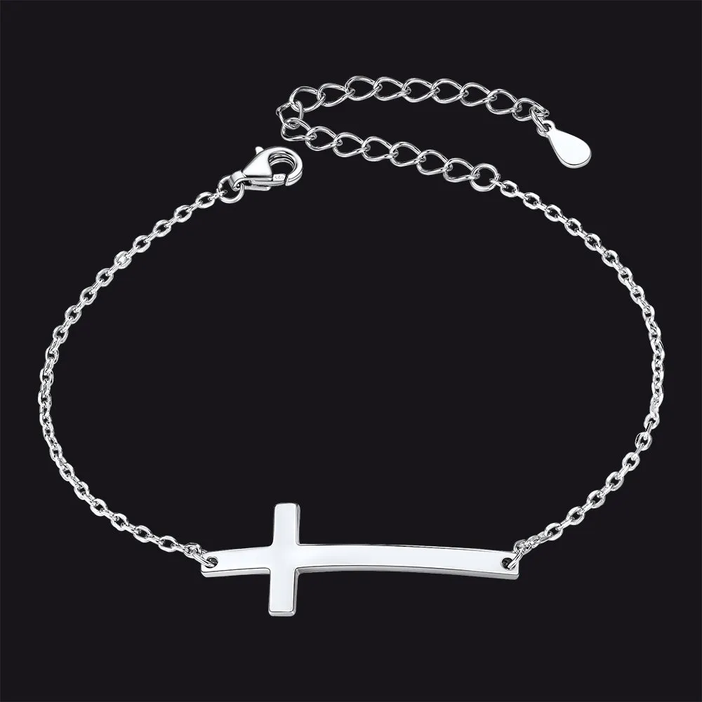 Sterling Silver Sideways Cross Bracelet For Men/Women sold by FaithHeart