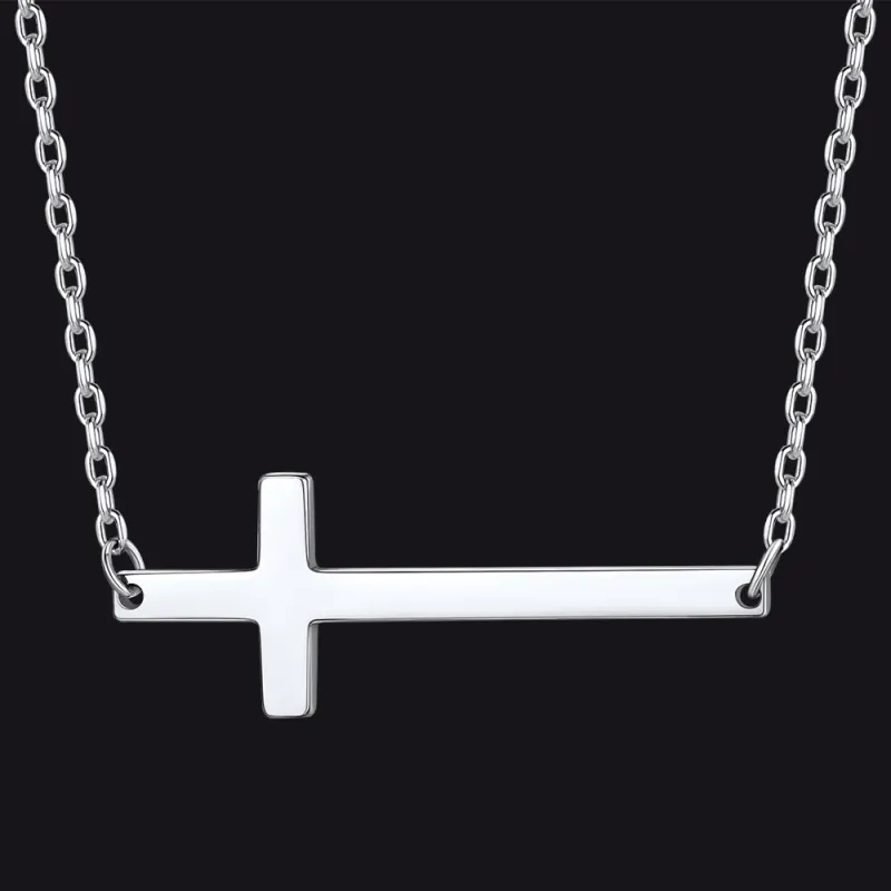Sterling Silver Sideways Cross Necklace For Men/Women sold by FaithHeart
