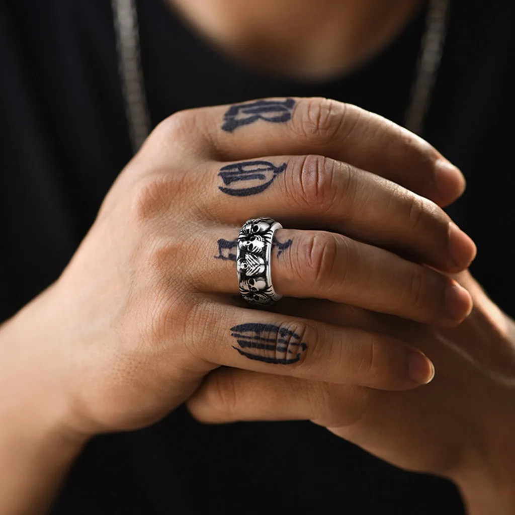 See No Evil, Hear No Evil, Speak No Evil Skulls Ring for Men sold by FaithHeart product image thumbnail 2