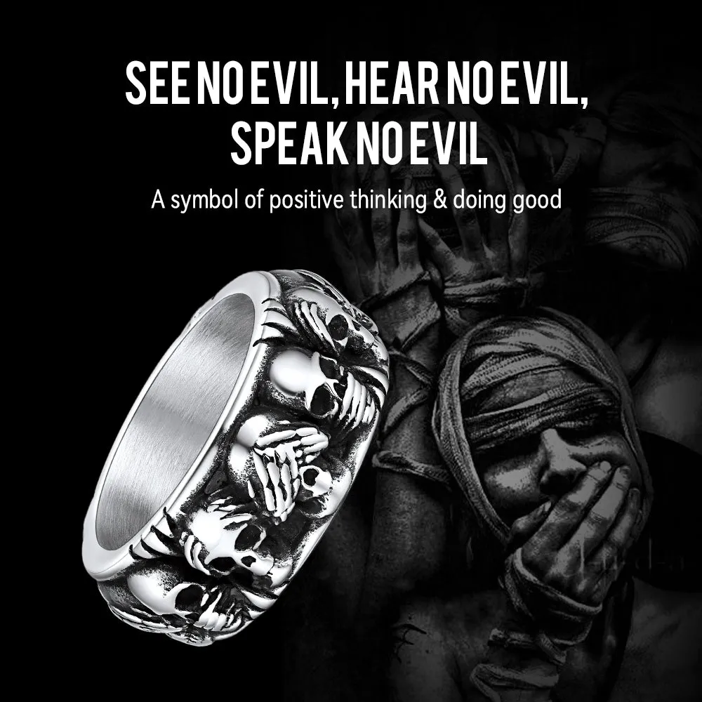 See No Evil, Hear No Evil, Speak No Evil Skulls Ring for Men sold by FaithHeart product image thumbnail 3