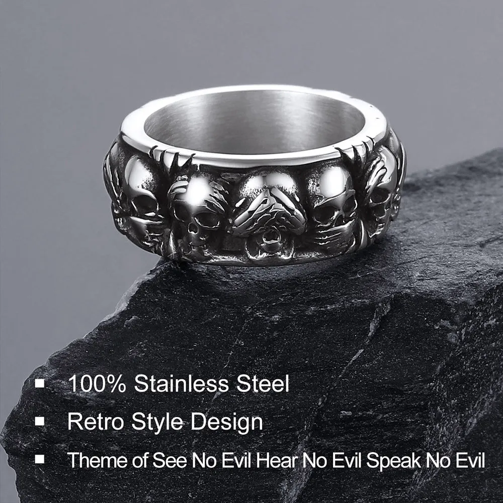 See No Evil, Hear No Evil, Speak No Evil Skulls Ring for Men sold by FaithHeart product image thumbnail 4