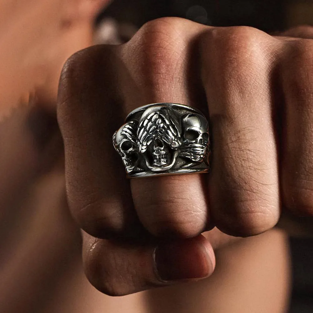 Gothic Punk Biker Skull Ring See No Evil Stainless Steel sold by FaithHeart product image thumbnail 2