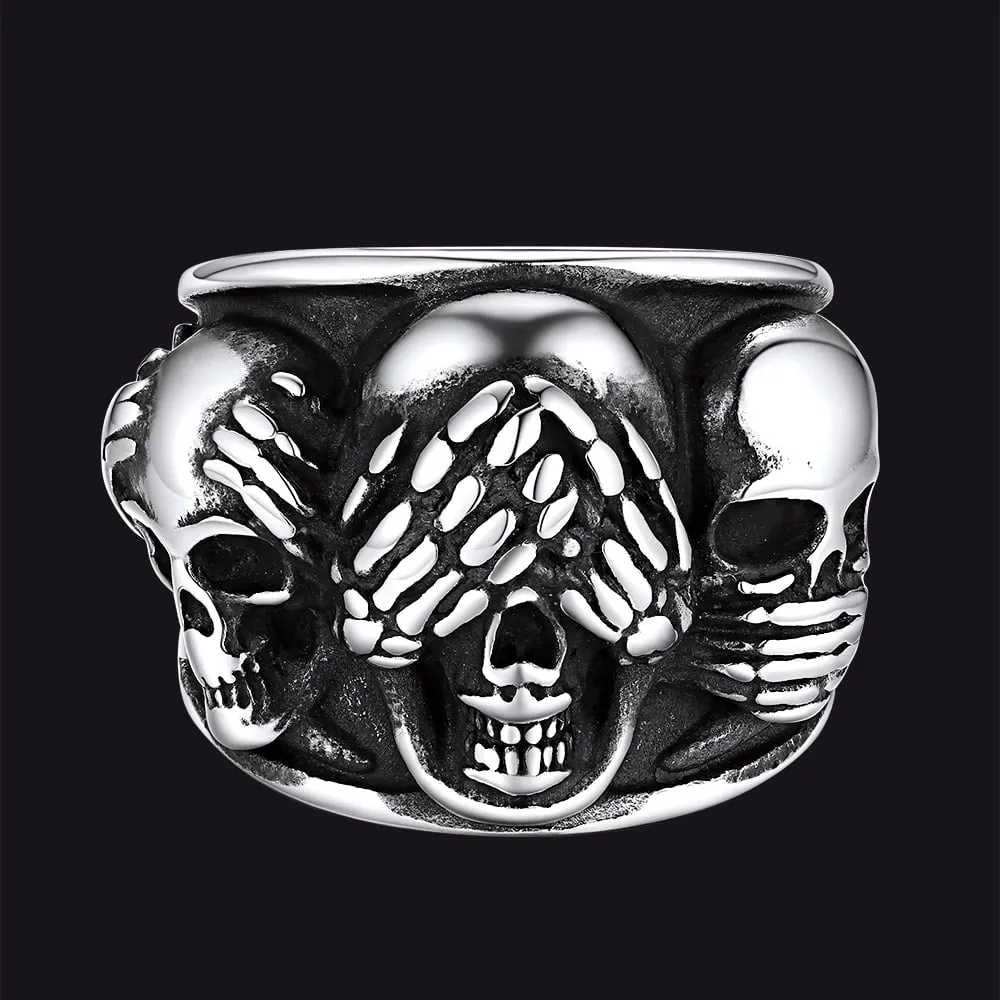 Gothic Punk Biker Skull Ring See No Evil Stainless Steel sold by FaithHeart