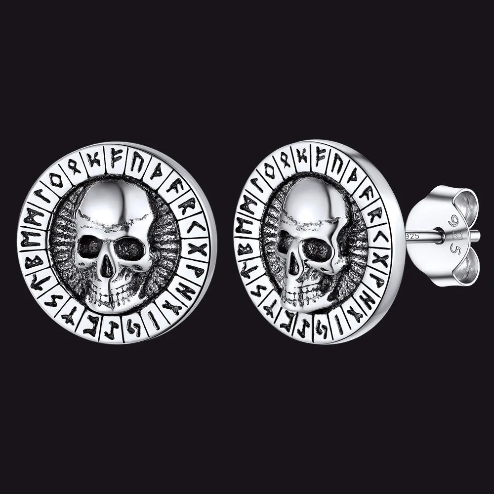 Sterling Silver Runes Skull Earrings Studs For Men sold by FaithHeart