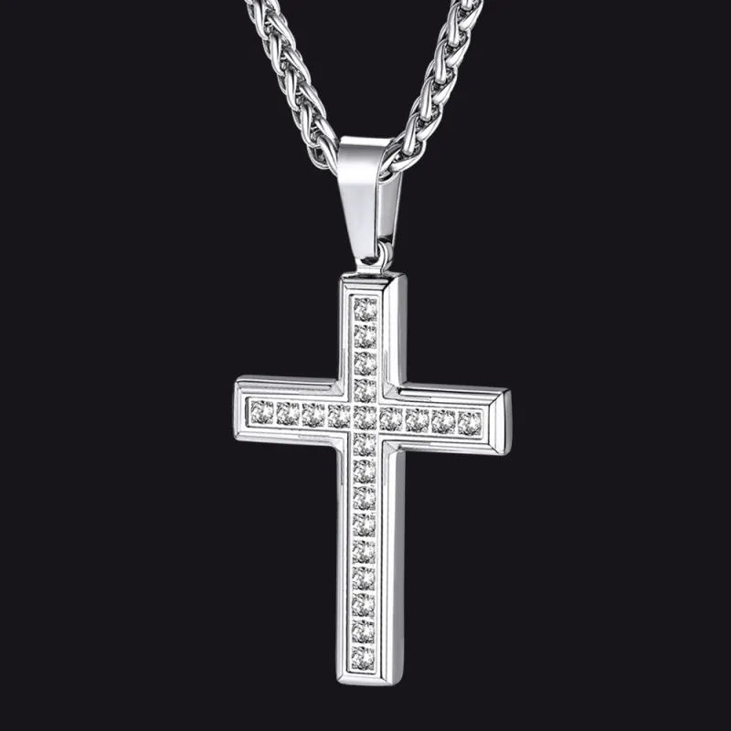 Cubic Zirconia Diamond Cross Pendant Necklace for Men sold by FaithHeart