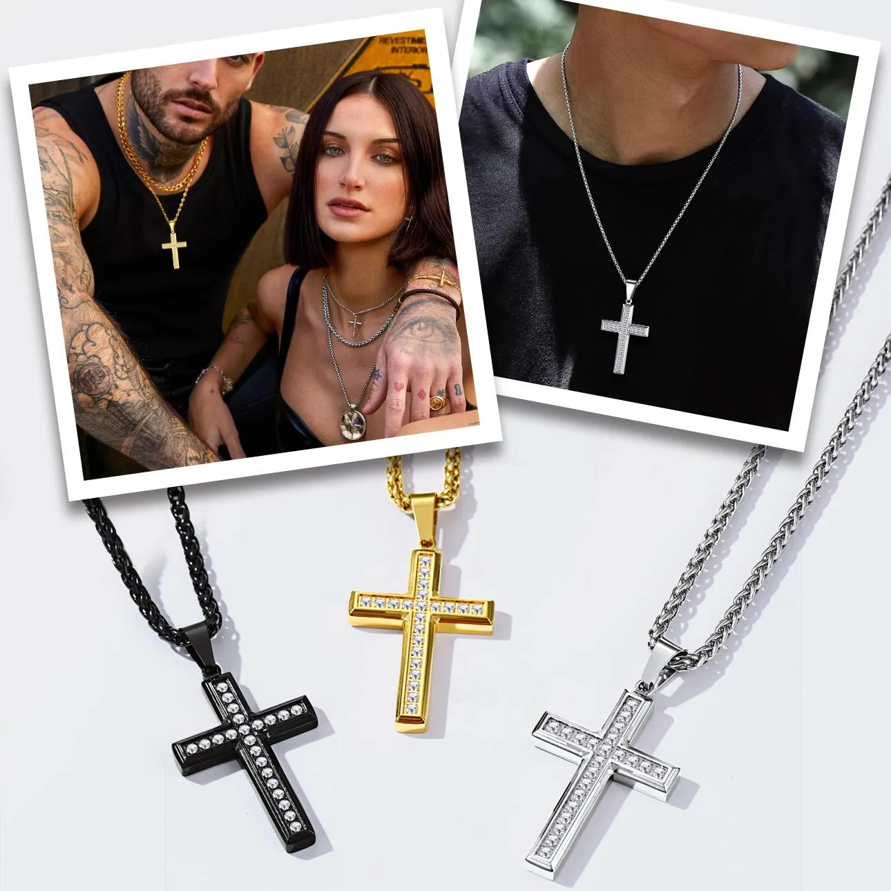 Diamond Cross Pendant Necklace for Men sold by FaithHeart product image thumbnail 3