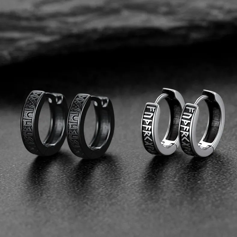 Norse Viking Runes Huggie Hoop Earrings in Sterling Silver sold by FaithHeart product image thumbnail 4