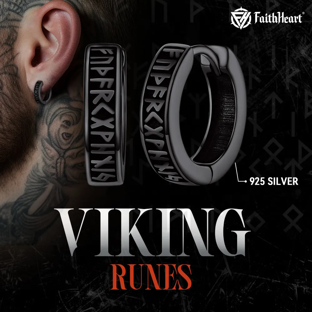 Norse Viking Runes Huggie Hoop Earrings in Sterling Silver sold by FaithHeart product image thumbnail 3